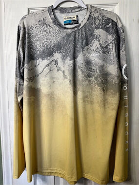 Magellan Outdoors Fish Gear Classic Fit Long Sleeve Abstract Tee in Yellow &